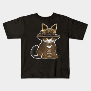 Steampunk Cat in a Ladies Hat Kids T-Shirt